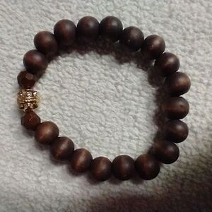 Wooden beaded bracelet brown natural